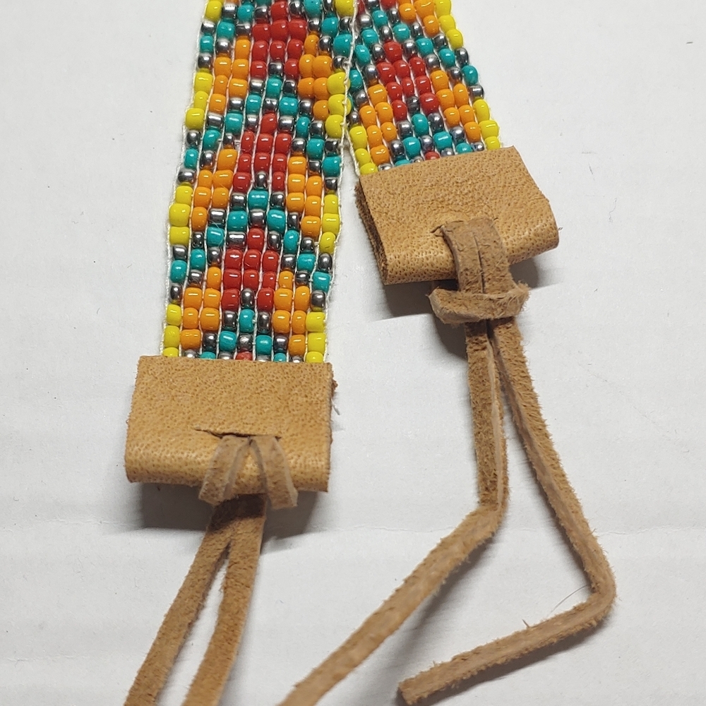 *Sale* Loom Beaded Bracelet Red, Orange, Yellow and Teal - Picture 4 of 4